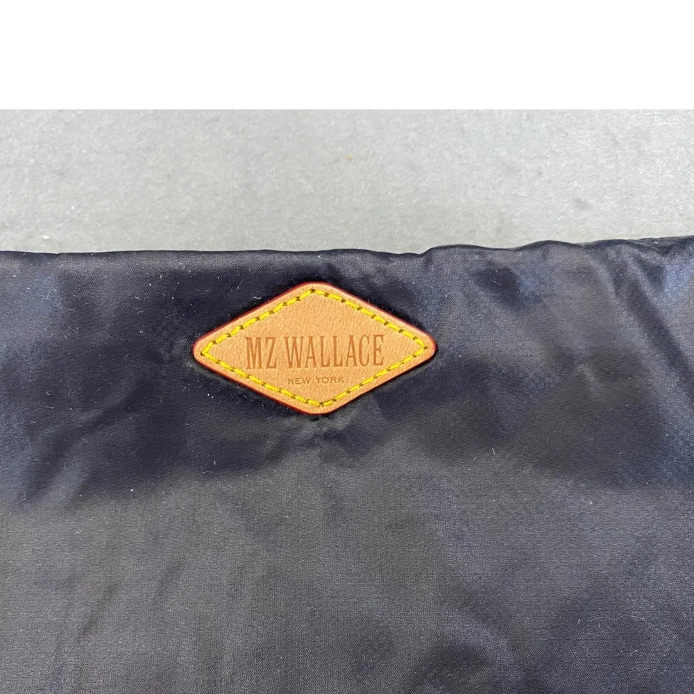 MZ Wallace Black Nylon Zipper Pouch Travel Organizer with Leather Logo Patch